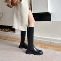 Petites thick heel boots women's thick round toe small gold buckle knee high knight boots boots 2025 brown black waterproof