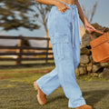 Fashion cross-border independent station  new arrival denim drawstring adjustable washed overalls pants casual pants for women