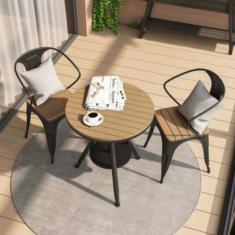 Anti-corrosive wood balcony tables and chairs outdoor leisure villa coffee milk tea shop courtyard waterproof plastic wood tables and chairs combination kit