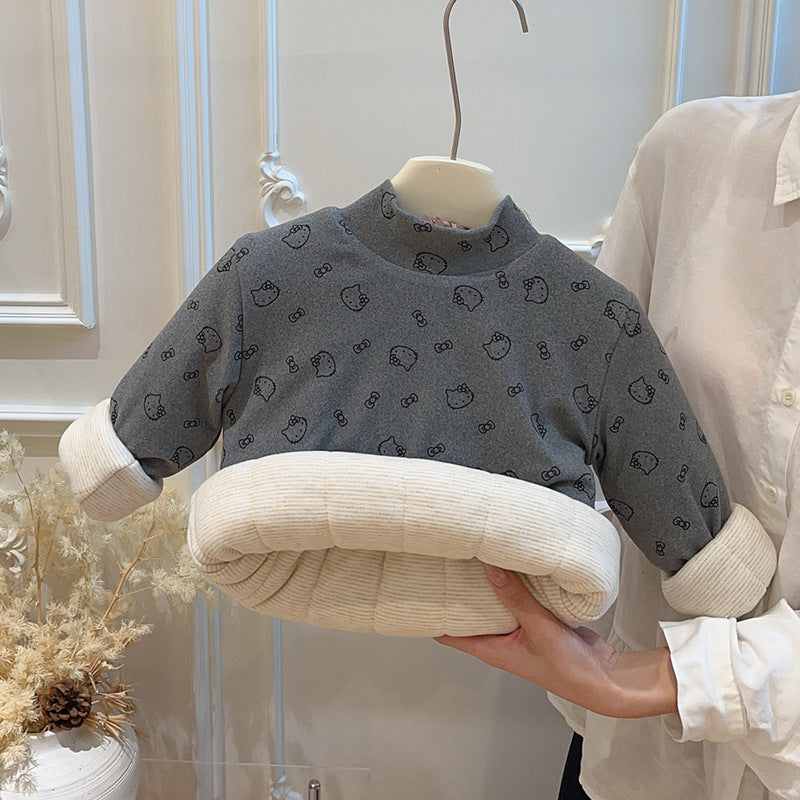 Girls' autumn/winter three-layer quilted padded base layer top, baby girl long-sleeve top, base layer shirt, children's sweatshirt, kids' clothing