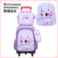 New 3d leather elementary school nylon fabric three-piece set kids' trolley backpack foreign trade lunch bag factory in stock