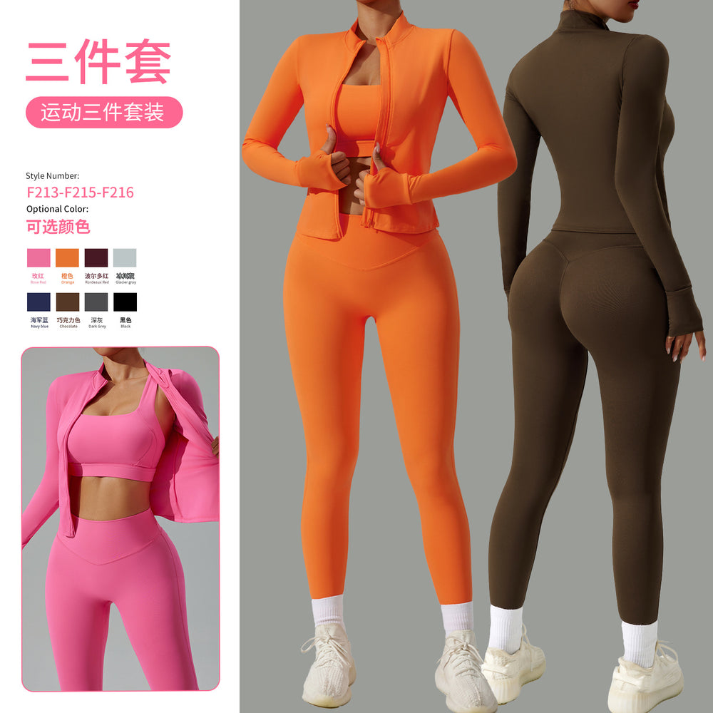 new women's tight-fitting yoga set - cardigan running sportswear set, quick-dry fitness outfit, three-piece set