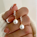 fashionretroaccessible luxury diamond-encrusted imitation pearl necklace and earrings suitstylisheasiest for matchsense of designelegant jewelry