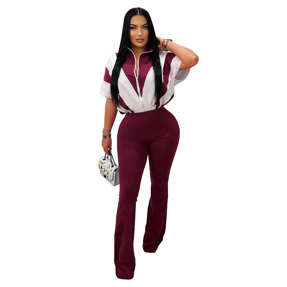 C7306 cross-border   fashion women's casual slim-fit activewear short sleeve top and pants set - new