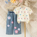 Baby clothing kids set children outfit short-sleeved t-shirt + blue pants two-piece set
