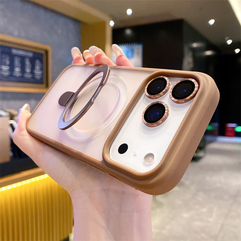 Suitable for iphone17promax frosted back plate magnetic holder mobile phone case apple 15 lens film anti-fall sheath