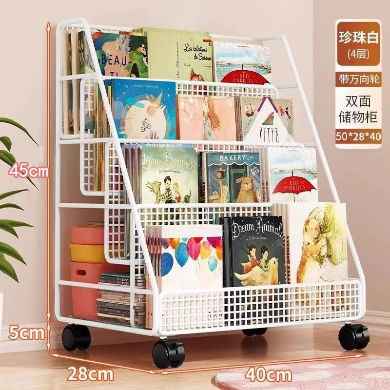 Mobile bookshelf kids picture book storage under-desk organizer floor-standing universal wheel home simple student bookcase