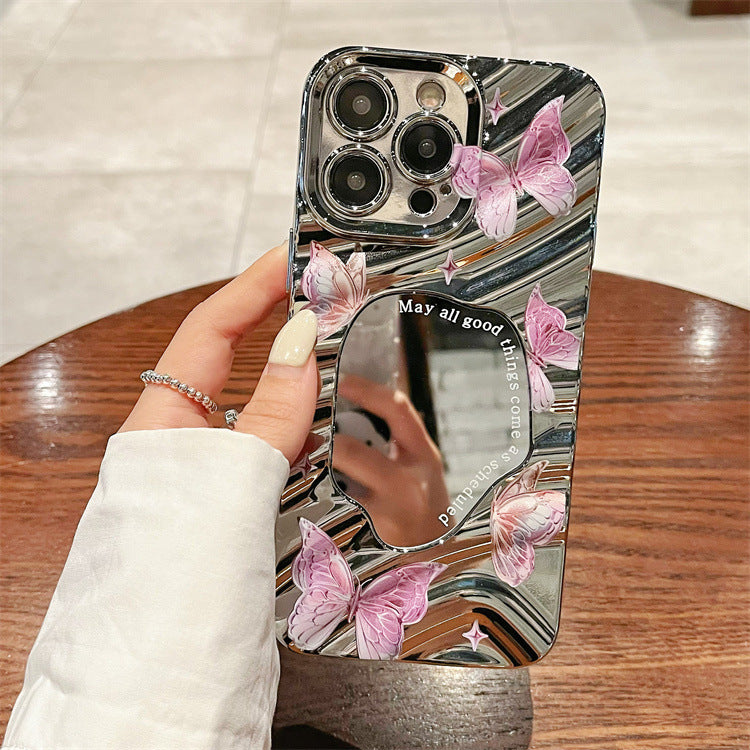 Wavy mirror iphone 16 case, cute beaver phone cover, apple 11 electroplated 14 tpu full coverage protective case
