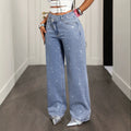 Fashionjeans women's high waist diagonal placket hot diamond sparkling diamond decoration loosedrapedloose pants moppants