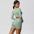 European and american new arrival: brushed long-sleeve yoga set - tight-fit, butt-lifting shorts, quick-dry running & fitness outfit for pilates
