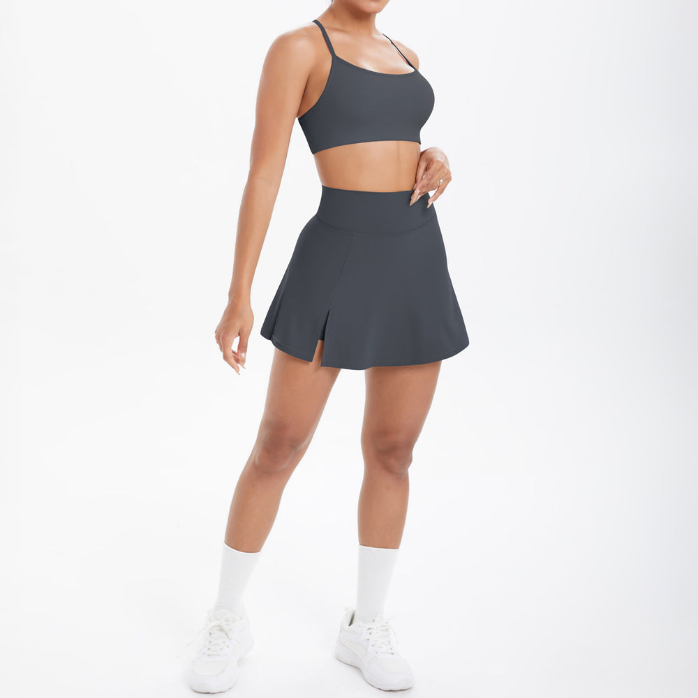 Cloud-feel casual high-waisted tennis skirt sexy strappy back yoga set quick-dry running fitness outfit