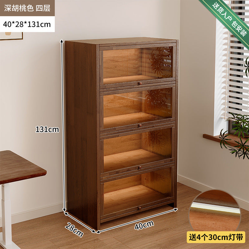 Solid wood dust-proof bookcase integrated against the wall Walnut color storage cabinet Locker Floor storage cabinet Household bookshelf