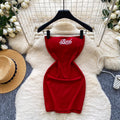 K-style lazy style sleeveless red a-line dress women's summerembroider waist silmslimming lookwork clothingelegant skirt