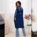 fashion style denim outwear women's  hot-selling new dark washed and worn retro silm long windbreaker