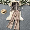 Xiaoxiangfengsuitfemale autumn winterfashion maze return pattern knittingcardiganoutwear with vest + pants