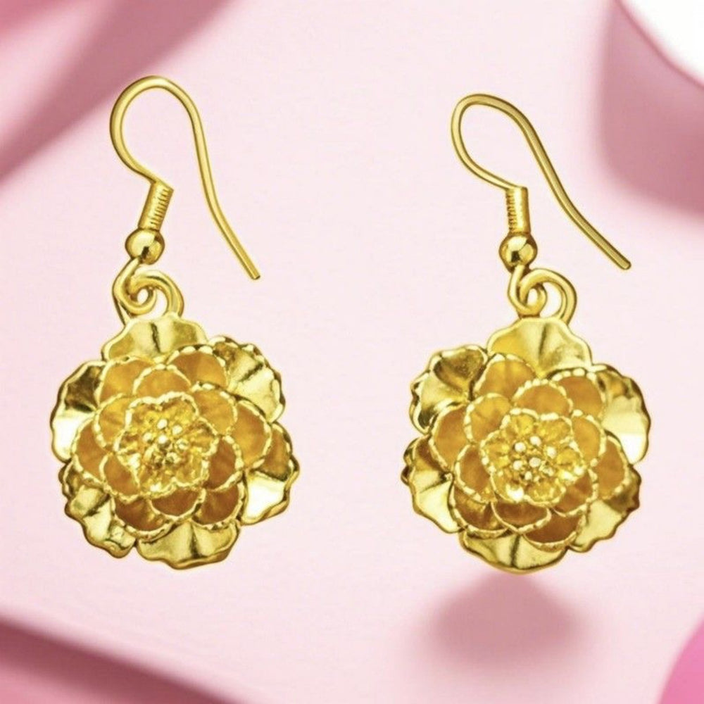 Vietnamese gold flower ear hooks brass gold-plated ethnic style earrings earrings for women live broadcast hot source wholesale