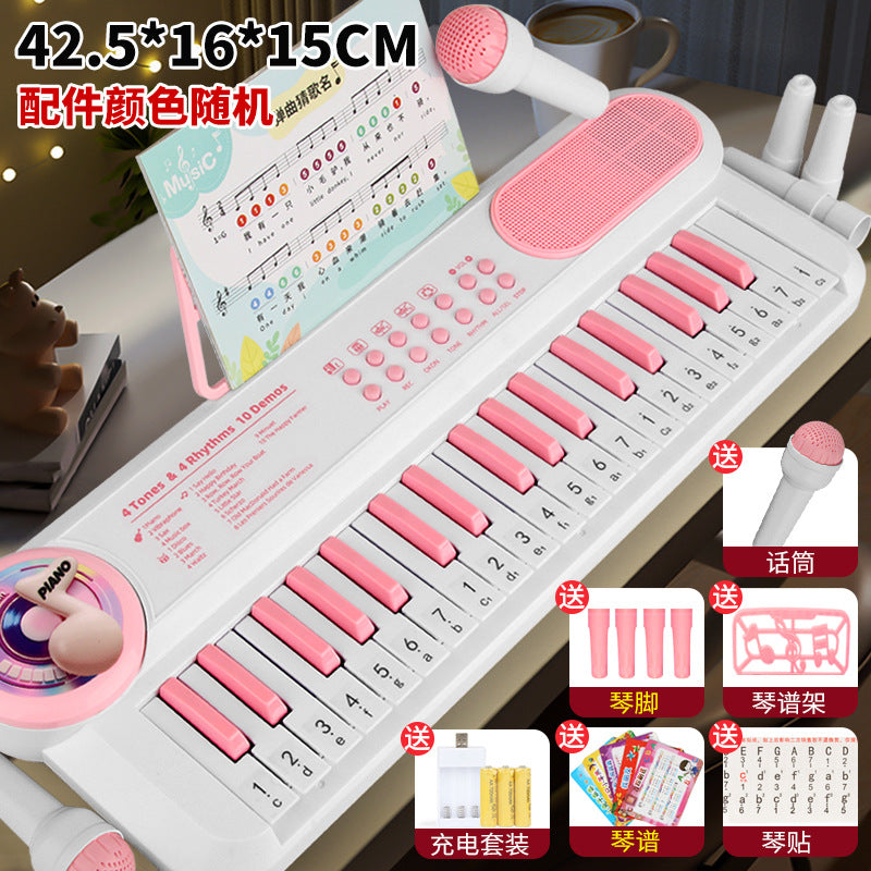 New children's piano 37-key multifunctional electronic keyboard - early education toy with microphone for girls