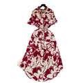 European and american style printed short-sleeve dress - women's autumn polo collar tie-waist design, unique and chic, elegant maxi dress