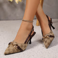 2026 summer new arrival: plus-size women's pointed-toe stiletto sandals - european & american style with unique floral pattern and metal chain detail