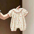 Summer newborn baby romper - floral print short-sleeve bodysuit dress for girls - perfect for outdoor crawling and playtime