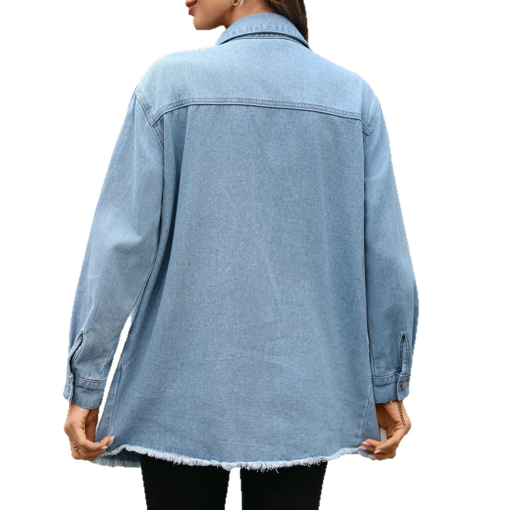 Ebay fashion cross-border foreign trade  independent station new washed raw edge long sleeves lapel flap pocket pants denim outwear