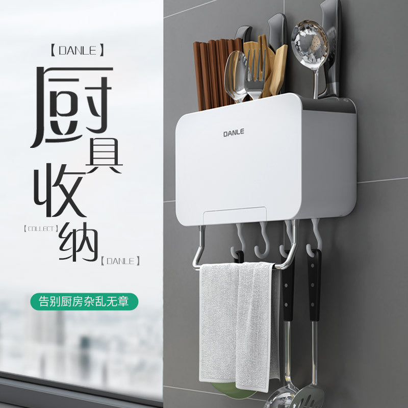 Chopsticks cartridge storage box wall-mounted household chopsticks cage bucket spoon kitchen tableware chopsticks drain knife holder integrated rack
