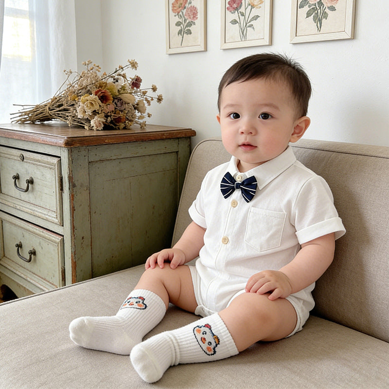 Newborn baby boy summer clothes - lightweight romper, newborn bodysuit, summer full month celebration bow tie outfit, first birthday onesie