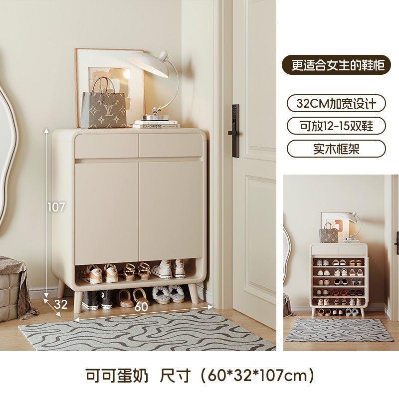 Shoe cabinet household door cream wind 2025 new home storage cabinet integrated against the wall large capacity multi-layer