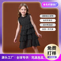 Girls' polka dot black ruffle dress, kids' sundress, ages 3-12, korean style summer new arrival