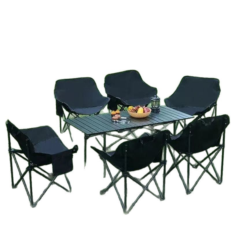 Complete outdoor folding table and chair set - camping table and chairs, roll-up table, portable moon chair, bbq table, picnic set