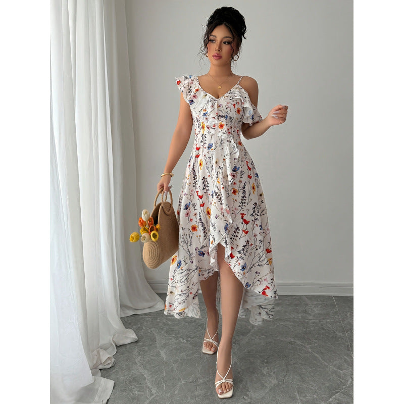 listing: new  women's original elegant summer asymmetrical sleeve v-neck dress