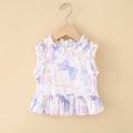 Girls' cotton rayon top - cartoon print, loose-fit, breathable, cute summer lightweight pajama set with lace trim