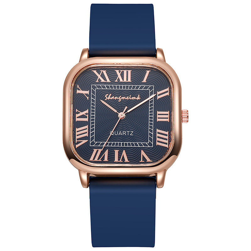 New fashion square women's watch with leather strap, roman numerals, vintage style quartz movement, versatile ladies' watch - wholesale