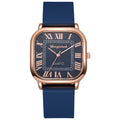New fashion square women's watch with leather strap, roman numerals, vintage style quartz movement, versatile ladies' watch - wholesale