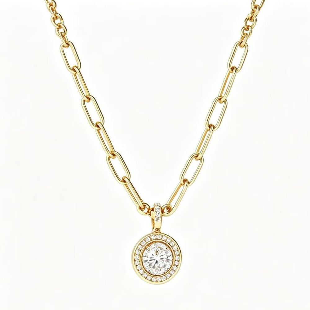 new style accessible luxury inlaid six-claw zircon copper zircon 14k gold necklace female golden elegant clavicle chain heart