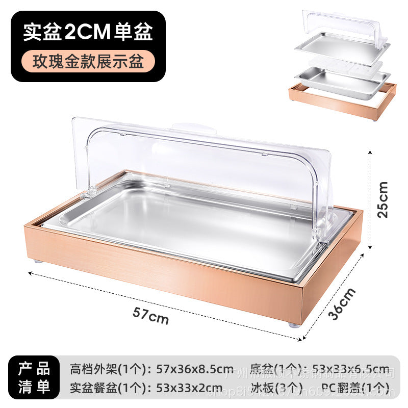 Stainless steel braised meat drain tray - commercial-grade display plate with lid for hotels, cafeterias, restaurants, and sushi restaurants - keeps food fresh and cold