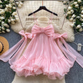 French girl style sweet & spicy bowknot cami dress - korean ruffle trim a-line skirt - age-defying