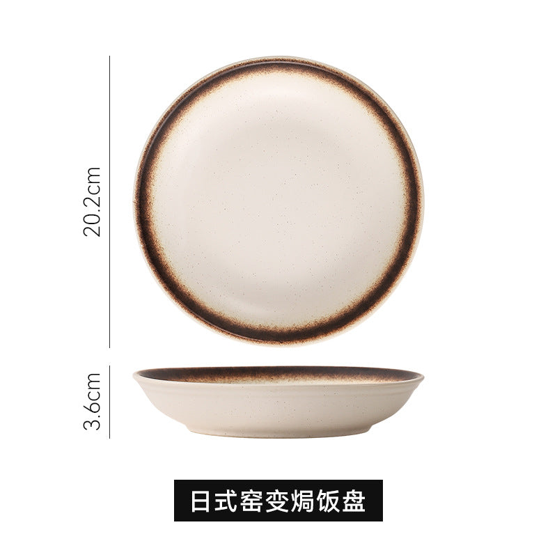 Japanese-style creative ceramic tableware set - includes breakfast bowls, ramen bowls, and retro ceramic fruit/salad bowls