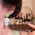 Avocado green shell stud earrings - sweet dopamine earrings for women, new 2026 high-end resort style beach earrings