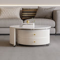 Sintered stone minimalist luxury living room coffee table - modern cream style rotating mobile round coffee table for small apartments