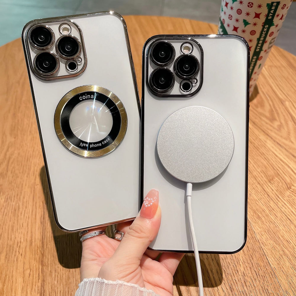 Pc electroplating missing mark magnetic magnifying glass suitable for iphone16promax mobile phone case apple 15 transparent protective cover