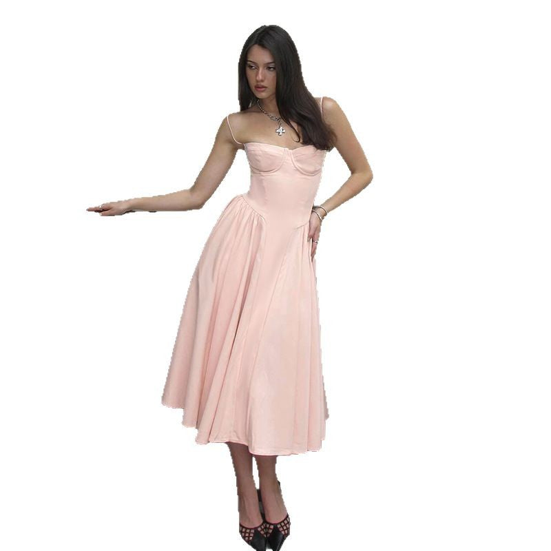 sexy A-word pocket dress 2025  tube top square neck French elegant waist suspender dress