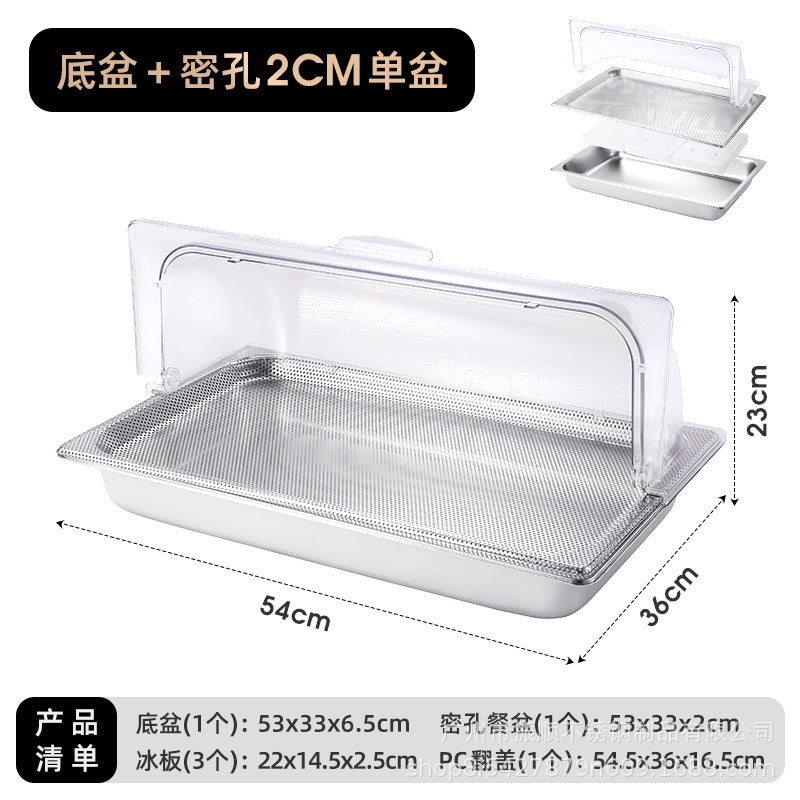 Stainless steel braised meat drain tray - commercial-grade display plate with lid for hotels, cafeterias, restaurants, and sushi restaurants - keeps food fresh and cold