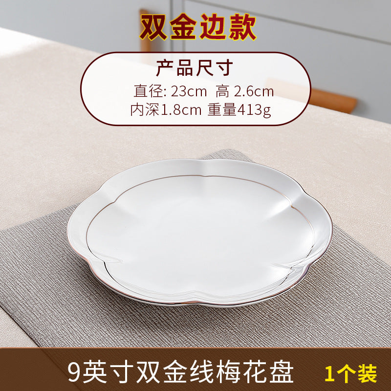 Wholesale gold-rimmed petal vegetable plate plum blossom plate for home ceramic dinner plate fish plate classy commercial cold dish plate