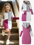 girldresslong sleeves color block pit stripeswoolen hoodie kidscasualfall and winterfall and winter long skirt