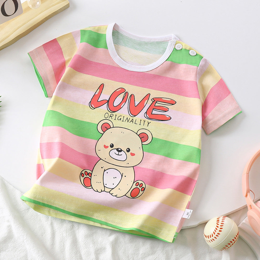 Kids' short-sleeve pure cotton summer new arrivals : boys' t-shirts, baby cartoon girls' short-sleeve korean style tops, children's clothing
