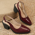 export european size closed-toe backless women's sandals summer square toe fashion patent leather chunky heel burgundy high heels