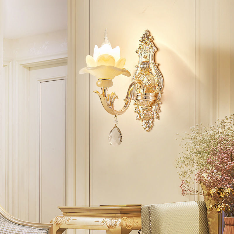 European crystal wall lamp - bedroom bedside, living room, hallway, aisle - single/double head candle decorative wall led sconce