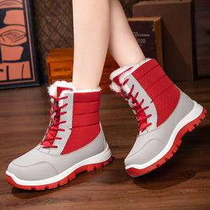 Exportplus sizelinedthickened cotton shoes for women winter front tie backwaterproofeasiest for matchlong color matching snow boots