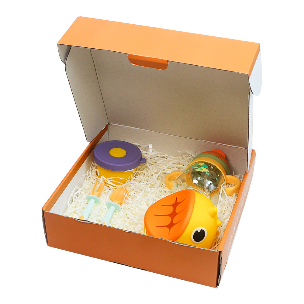 Silicone baby gift set wholesale: baby home four-piece gift box, tableware, and complete children's dinnerware supplies